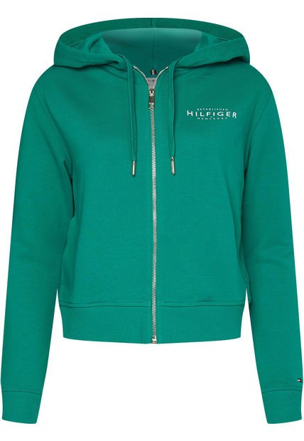 Saco Manga Larga Con Cierre Y Hoodie Mujer Verde Tommy Hilfiger