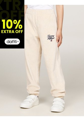 Pantalón Niña Gris Velour Con Logo Script Tommy Hilfiger Tommy Hilfiger