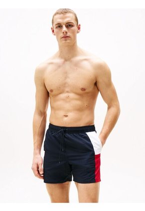 Traje Azul De Baño Slim De Medio Largo Con Logo Tommy Hilfiger