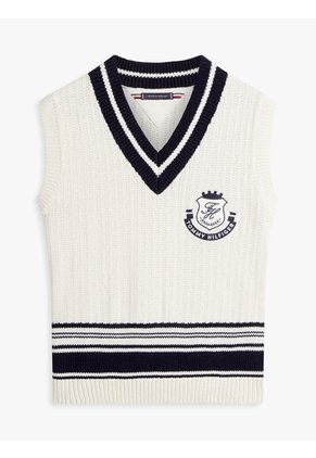 Chaleco Blanco Amplio Con Cuello En V Y Parche Tommy Hilfiger