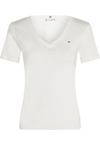 Camiseta Blanca De Cuello V Con Diseño De Rayas Tommy Hilfiger Tommy Hilfiger