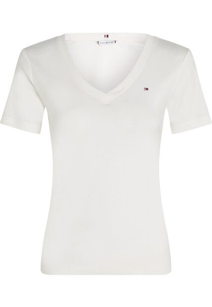 Camiseta Blanca De Cuello V Con Diseño De Rayas Tommy Hilfiger