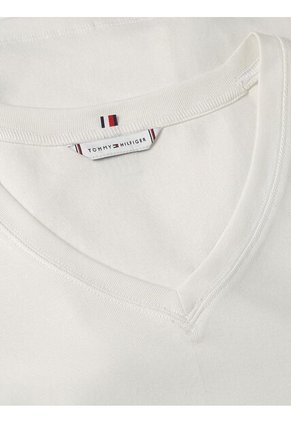 Camiseta Blanca De Cuello V Con Diseño De Rayas Tommy Hilfiger
