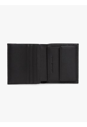 Billetera Negra Plegable De Cuero Granulada Con Logo Tommy Hilfiger