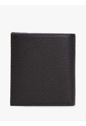 Billetera Negra Plegable De Cuero Granulada Con Logo Tommy Hilfiger