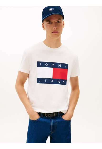 Camiseta Blanca De Corte Regular Con Logo Estampado Tommy Jeans