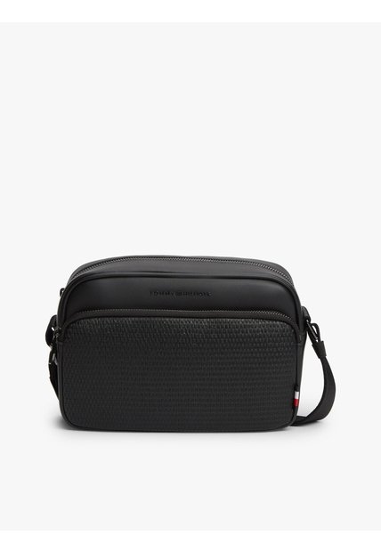Bolso Negro Cruzado Con Panel Tejido Tommy Hilfiger