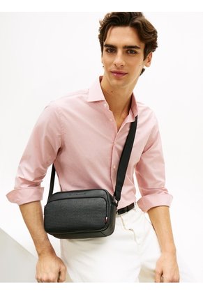 Bolso Negro Cruzado Con Panel Tejido Tommy Hilfiger