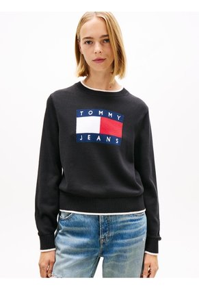 Saco Negro Amplio Ribeteado Con Logo En Intarsia Tommy Jeans