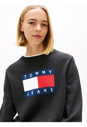 Saco Negro Amplio Ribeteado Con Logo En Intarsia Tommy Jeans