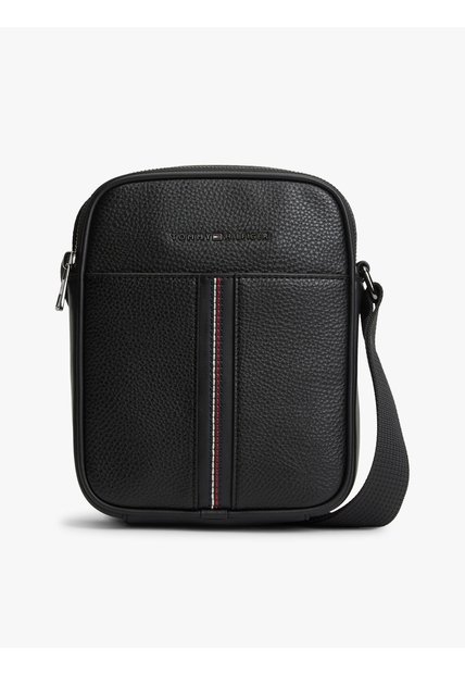 Bolso Negro Reporter De Cuero Granulada Tommy Hilfiger