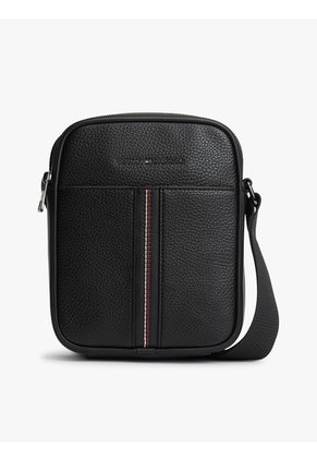 Bolso Negro Reporter De Cuero Granulada Tommy Hilfiger