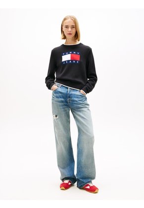 Saco Negro Amplio Ribeteado Con Logo En Intarsia Tommy Jeans