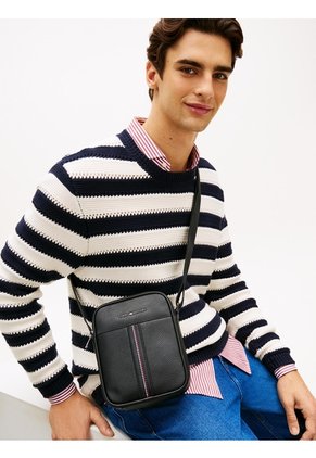 Bolso Negro Reporter De Cuero Granulada Tommy Hilfiger