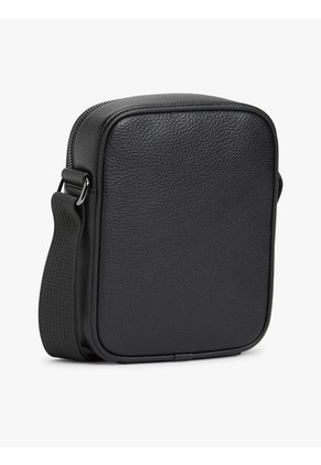 Bolso Negro Reporter De Cuero Granulada Tommy Hilfiger