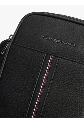 Bolso Negro Reporter De Cuero Granulada Tommy Hilfiger