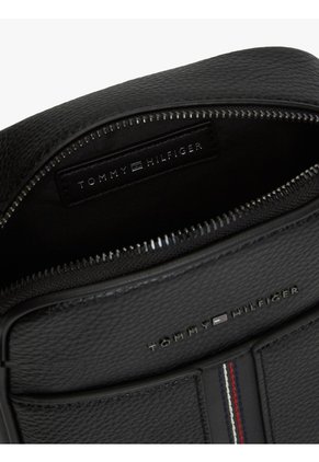 Bolso Negro Reporter De Cuero Granulada Tommy Hilfiger