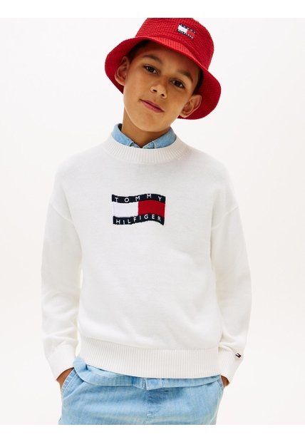 Saco Blanco De Cuello Redondo Con Logo Tommy Hilfiger