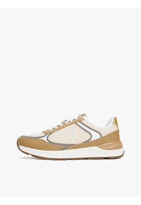 Tenis Beige De Cuero Con Monograma TH Tommy Hilfiger