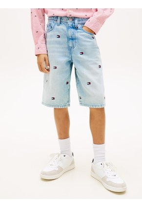 Bermudas Celeste Con Diseño Estampado Tommy Hilfiger