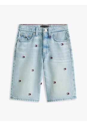 Bermudas Celeste Con Diseño Estampado Tommy Hilfiger