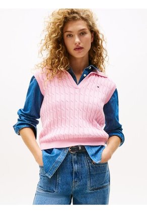 Polo Rosa De Punto Trenzado Sin Mangas Tommy Hilfiger