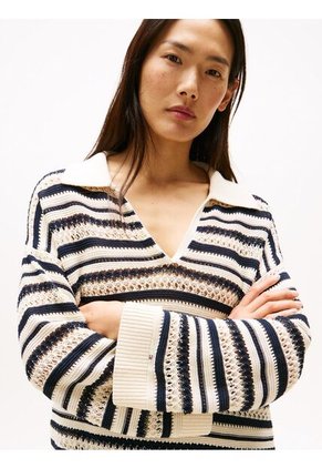 Saco Multicolor Tipo Polo De Punto Calado Tommy Hilfiger