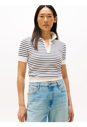 Saco Beige Tipo Polo Con Logo Tommy Hilfiger