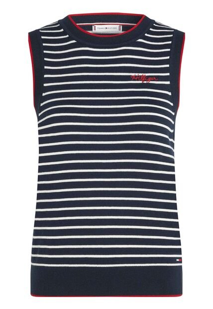 Top Azul Oscuro De Cuello Redondo Con Diseño De Rayas Tommy Hilfiger