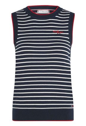 Top Azul Oscuro De Cuello Redondo Con Diseño De Rayas Tommy Hilfiger