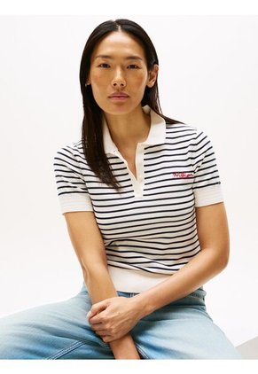 Saco Beige Tipo Polo Con Logo Tommy Hilfiger