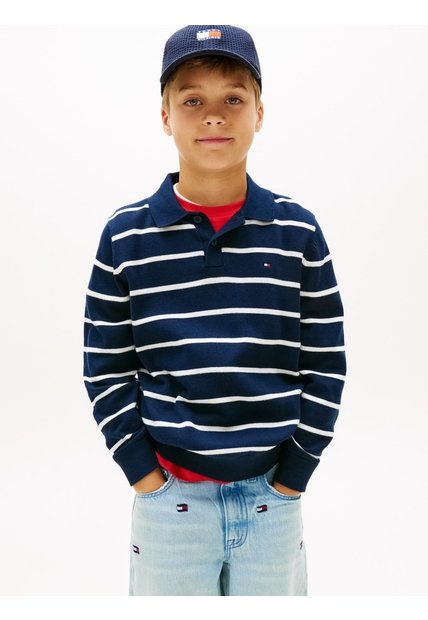 Saco Gris Tipo Polo Con Diseño De Rayas Tommy Hilfiger