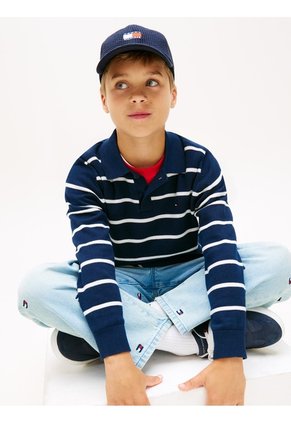Saco Gris Tipo Polo Con Diseño De Rayas Tommy Hilfiger