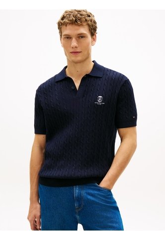 Polo Azul De Punto Trenzado Con Logo Bordado Tommy Hilfiger Tommy Hilfiger