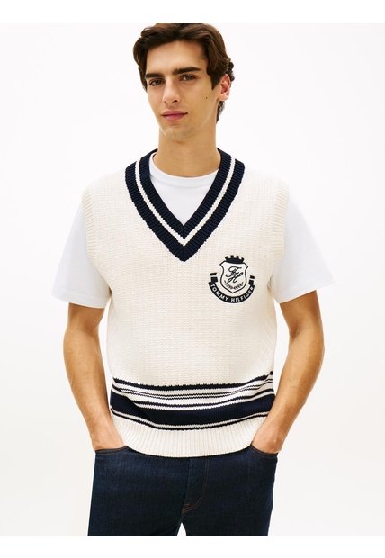 Chaleco Blanco Amplio Con Cuello En V Y Parche Tommy Hilfiger