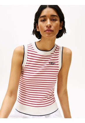 Top Blanco De Cuello Redondo Con Diseño De Rayas Tommy Hilfiger