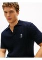 Polo Azul De Punto Trenzado Con Logo Bordado Tommy Hilfiger de Tommy Hilfiger
