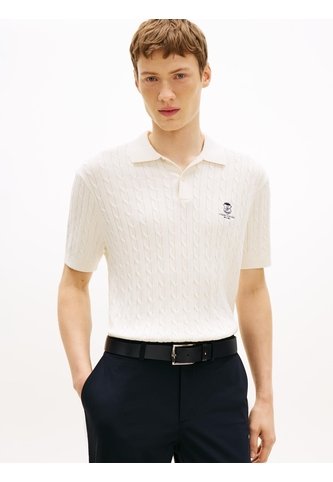 Polo Blanco De Punto Trenzado Con Logo Bordado Tommy Hilfiger Tommy Hilfiger