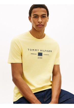 Camiseta Amarilla De Punto Con Logo Tommy Hilfiger