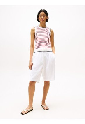 Top Blanco De Cuello Redondo Con Diseño De Rayas Tommy Hilfiger