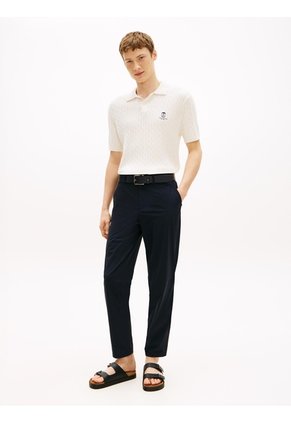 Polo Blanco De Punto Trenzado Con Logo Bordado Tommy Hilfiger