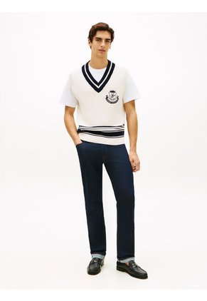 Chaleco Blanco Amplio Con Cuello En V Y Parche Tommy Hilfiger