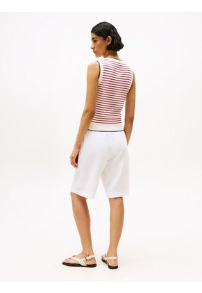 Top Blanco De Cuello Redondo Con Diseño De Rayas Tommy Hilfiger