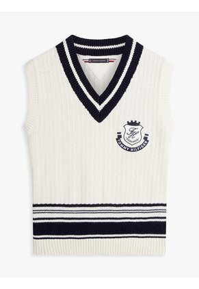 Chaleco Blanco Amplio Con Cuello En V Y Parche Tommy Hilfiger