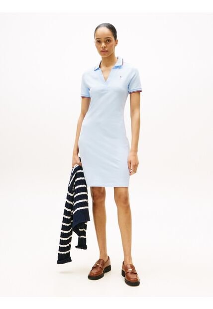 Vestido Celeste Tipo Polo 1985 De Corte Slim Tommy Hilfiger