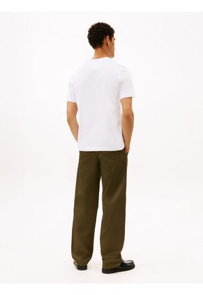 Camiseta Blanca De Cuello Redondo Con Logo Bordado Tommy Hilfiger