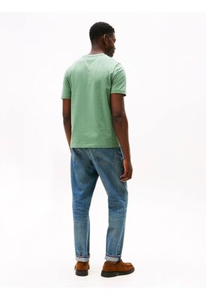 Camiseta Verde De Cuello Redondo Con Logo Bordado Tommy Hilfiger