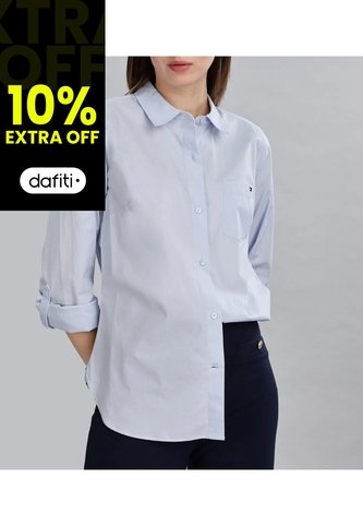 Camisa Celeste Oxford Manga Larga Con Logo Tommy Hilfiger Tommy Hilfiger