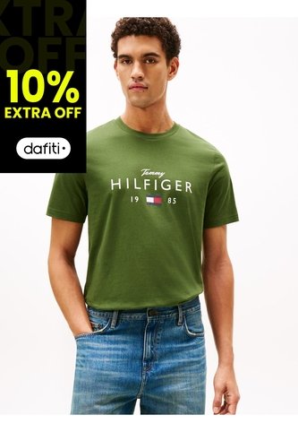 Camiseta Verde De Cuello Redondo Con Logo Gráfico Tommy Hilfiger Tommy Hilfiger