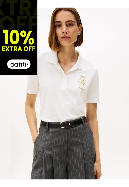Polo Blanco De Corte Regular Con Escudo Bordado Tommy Hilfiger